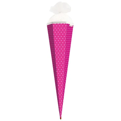 Produktbild von Bastel-Schultüte groß knallpink - weiße Herzen 85 cm- 6-eckig Rot(h)-Spitze und Tüllverschluss weiss