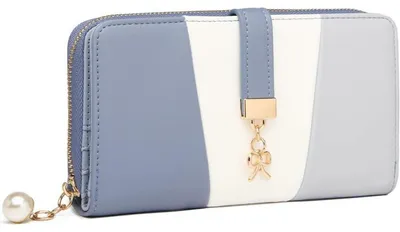 Immagine prodotto di Portafoglio da donna in ecopelle, colore azzurro, con 12 scomparti per carte, dimensioni 19,5x10x3 cm