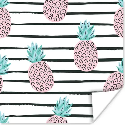 Produktbild von MuchoWow® Poster Sommer - Ananas - Streifen 100x100 cm - Babyzimmer