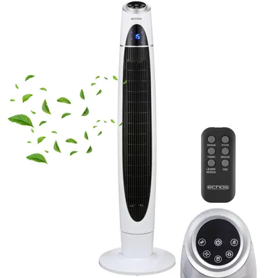 Produktbild von Echos Turmventilator Ventilator sehr leise | 8h Timer | Fernbedienung | Oszillierend | Ionisator | LED-Display | 3 Geschwindigkeitsstufen | Tower-Ventilator | 60 Watt