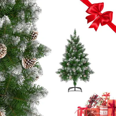 Produktbild von ROSEJANE Künstlicher Weihnachtsbaum 120 cm mit Zapfen & Schneeoptik, 180 Zweigspitzen, Kunsttanne mit Metallständer