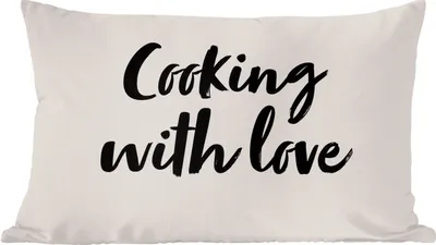 Produktbild von MuchoWow® Zierkissen Sofakissen Wohnzimmer Dekokissen 60x40 cm Zitate - Liebe - Kochen mit Liebe - Sprichwörter - Kochen - Kopfkissen - Polster mit Foto
