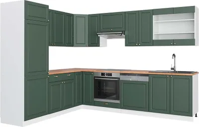 Produktbild von Eckküche Vicco Fame-Line Grün-Gold Landhaus/Weiß 287 x 227 cm, AP Eiche, Model 42410