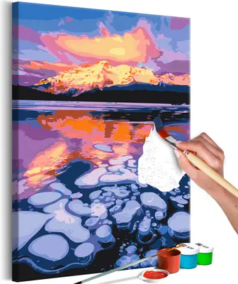 Obrázek produktu pro Netkané malování podle čísel - Jezero Minnewanka 40x60 cm Krajiny n-A-1206-e-a