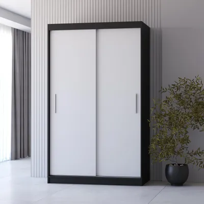 Image de Armoire à portes coulissantes Armoire Neomi 04 - 120 cm, noir/blanc