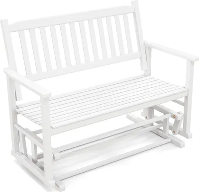 Image de COSTWAY Banc de jardin 2 places à glissement doux, banc à bascule résistant aux intempéries jusqu'à 225kg, banc 126x68x100cm blanc
