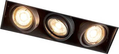 Produktbild von QAZQA - Design Einbaustrahler schwarz dreh- und kippbar trimmlos - Oneon 3 I Wohnzimmer I Schlafzimmer - Stahl Rechteckig - LED geeignet GU10