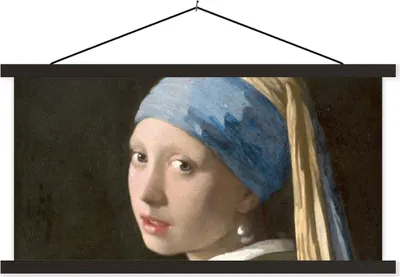 Produktbild von MuchoWow® Textilposter Das Mädchen mit dem Perlenohrring - Gemälde von Johannes Vermeer 120x60 cm mit schwarzem Rahmen - Dekoration Schlafzimmer