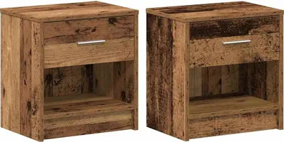 Produktbild von Nachttische 2 Stk. mit Schublade Altholz-Optik 39x28x41 cm