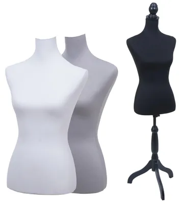 Image de Mannequin de couture avec 3 housses HWC-Q24, torse de mannequin de vitrine féminin, en mousse, housse amovible,  MVG