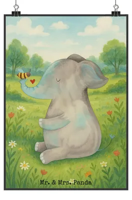 Produktbild von Mr. & Mrs. Panda Bild Elefant Biene Design DIN A5 - Weiß - Geschenk, Heiratsantrag, Lustige Sprüche, Wandbild, drucke, Liebesspruch, Kunstdruck, Plakat, Hochzeitsgeschenk