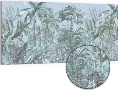 Produktbild von DEQORI Hybrid Leinwand Bild 100x50 cm 'Tropische Harmonie' Wandbild Glas flach modern