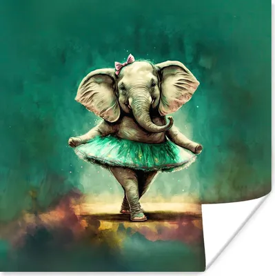 Produktbild von MuchoWow® Poster Elefant - Ballerina - Farbe - Schleife - Porträt 100x100 cm - Babyzimmer