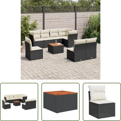 Produktbild von The Living Store 9-tlg. Garten-Sofagarnitur mit Kissen Schwarz Poly Rattan