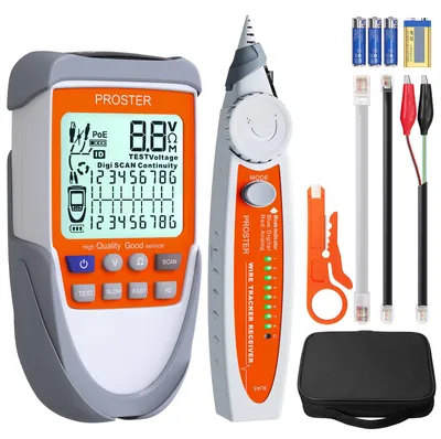 Obrázek produktu pro Testovací přístroj pro kabely RJ45, RJ11 s LCD displejem, s funkcí POE a jako přenosný síťový tester
