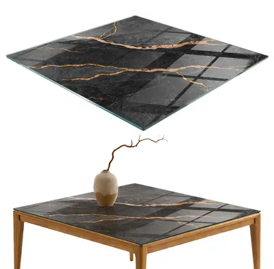 Produktbild von Glasplatte Tisch – Esstischplatte Glas – Tischplatte Glas – Glasarbeitsplatte Tisch – Glasplatte Esstisch – Pflegeleicht – Witterungsbeständig – 50x50 cm – Marmormuster mit Adern
