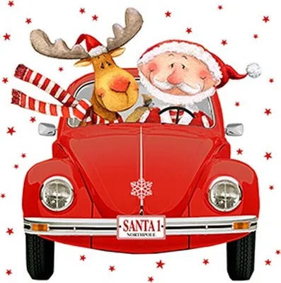 Produktbild von 20 Servietten Santas red Car - Santa und Elch im Auto 33x33cm