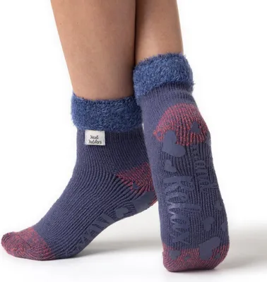 Produktbild von Damen Original Loungesocken mit kuscheligem Federbesatz – Gedämpftes Blau & Rosa