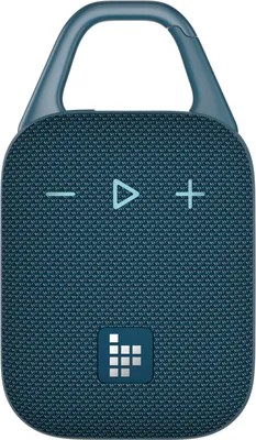 A blue Tronsmart Mirtune H1 outdoor speaker with a carabiner clip.