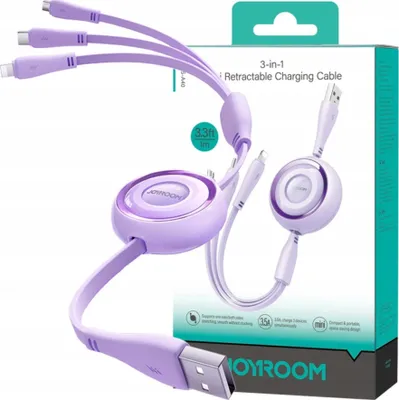 Immagine prodotto di Kabel 3W1 Joyroom Colorful Usb Do Usb-C/Lightning/Micro Usb 3.5A, 1M (Fioletowy)