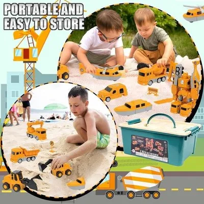 Produktbild von Magnetisches Transformationsspielzeug mit Baustellenfahrzeugen und Aufbewahrungsbox – Bausteinspielzeug für Jungen und Mädchen im Alter von 3-7 Jahren