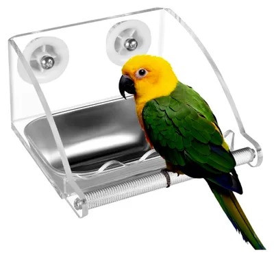 Produktbild von Vogelnapf für Papageien, teilbarer Futterbehälter aus Edelstahl mit rutschfester Sitzstange
