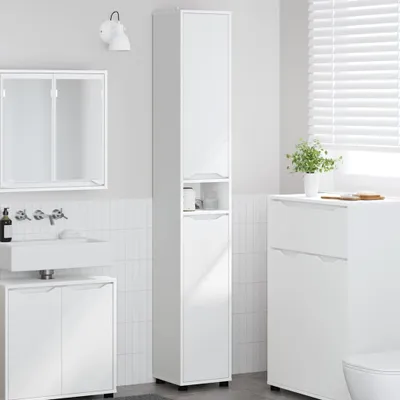 Produktbild von vidaXL Badezimmerschrank mit Tür Weiß 30,5 x 30 x 195 cm Holzwerkstoff