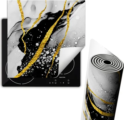 Produktbild von Herdabdeckplatte 60x52 cm Glaskeramikkochfeld Abdeckung Anti Rutsch Matte Aufrollbar, Marmor Golden