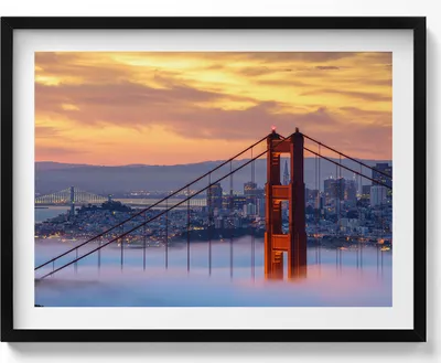 Produktbild von San Francisco Brücke– Wandbild mit Rahmen – Gerahmtes Bild  – Wanddekoration – 80x60 cm –  Schwarz Rahmen