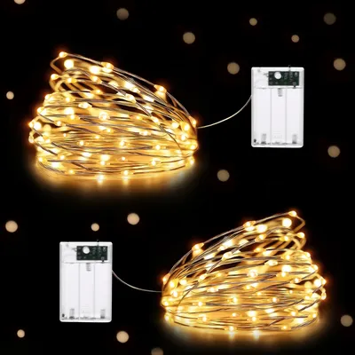 Lichtslinger 5 m 50 LED, warmweiß, 2 Stück, batteriebetrieben, IP44