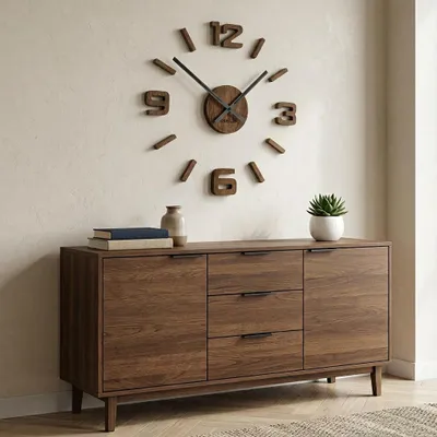 Obrázek produktu pro 3D samolepicí dubové hodiny DIY Eko z54g 75 d-1-x, 75 cm, Hodiny z dubového dřeva Flexistyle, tiché hodiny OAK