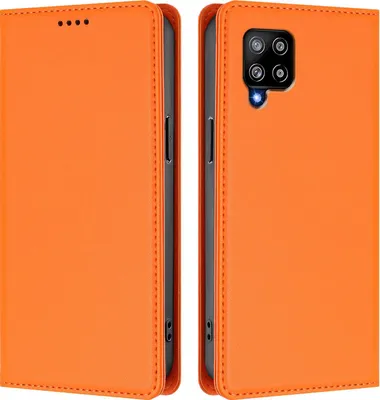 Produktbild von Handyhülle für Samsung Galaxy A42 5G, Kunstleder Klapphülle Stoßfeste Magnetische Hülle mit Ständer Orange