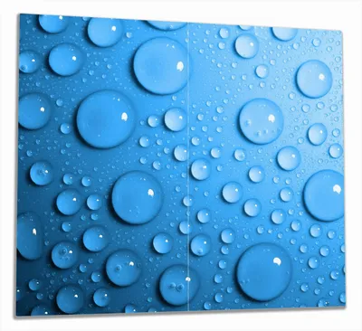 Produktbild von Wallario Herdabdeckplatte aus Glas, Größe 60 x 52 cm 2-teilig, Motiv Wassertropfen auf Blau
