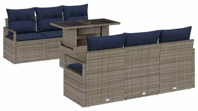 Image de Ensemble de canapés de jardin vidaXL avec rangement et coussins, 7 pièces, gris, en polyrotin