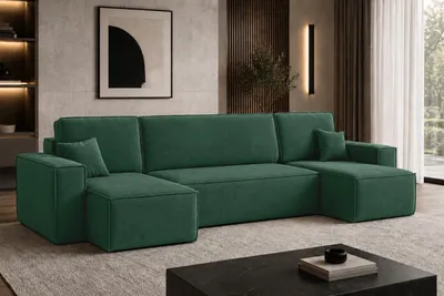 Produktbild von Kaiser Möbel Ecksofa U-Form mit Schlaffunktion und Bettkasten, Veloursstoff Bluvel, Grün, BEST U