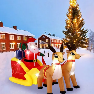 Produktbild von 220cm XL Selbstaufblasbarer Weihnachtsmann auf Schlitten mit 2 Rentieren,Aufblasbare Weihnachtsdeko Außen mit LED-Lichtern,für Garten,Rasen,Terrasse