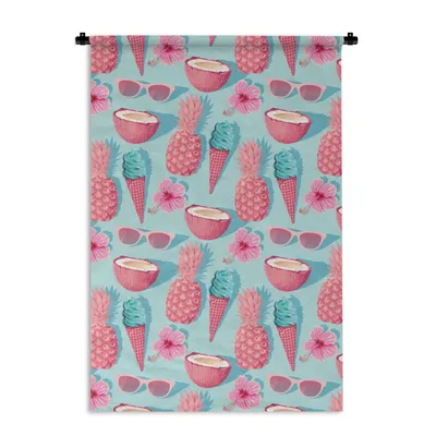 Produktbild von MuchoWow® Wandteppich Wandbehang Sommer - Rosa - Blau 90x135 cm Tapisserie Dekoration Wandtuch - Baumwolle - Wandskulptur