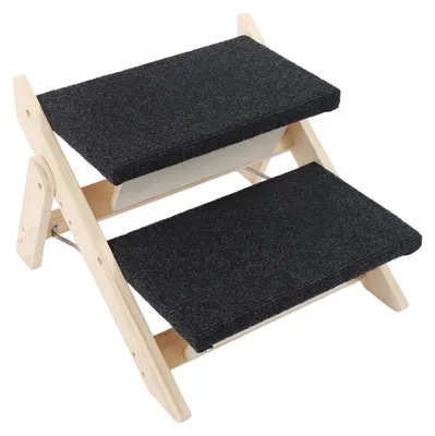 Image de Escalier pour chien - 2 en 1 (escalier/rampe) - Pliable - Bois - Revêtement antidérapant - Capacité de charge jusqu'à 70 kg - Pour lits et canapés - Aspect bois