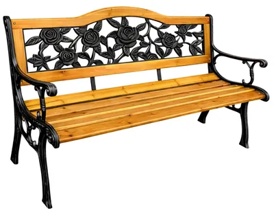 Image de Banc de jardin en bois et métal, banc de parc avec dossier