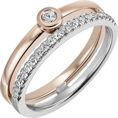 Produktbild von Gr. 60 Damen Ring 585 Gold Weißgold Rotgold bicolor 22 Diamanten Brillanten