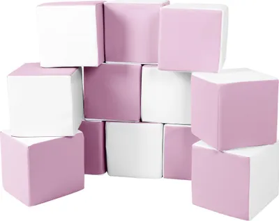 Image de Cubes set de 12 blocs en mousse Cubes set de 12 blocs en mousse (couleur : blanc, rose (pastel))