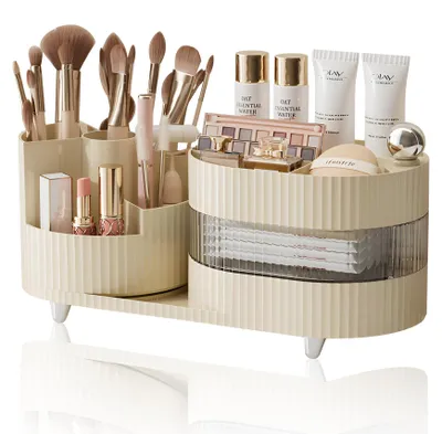 Immagine prodotto di Organizzatore girevole a 360° per il trucco, contenitore cosmetico a 3 livelli per il bagno