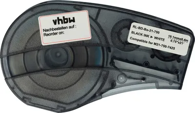 Produktbild von vhbw Schriftband-Kassette kompatibel mit Brady M210, M210-LAB, M211, LABPAL Etiketten-Drucker 6,4m x 19,05mm Schwarz auf Weiß, Polypropylen
