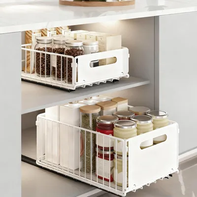 Produktbild von 2er Set Unter Waschbecken Regal Küchen Organizer Spülschranregal Küchenregal pülen Organizer Weiß