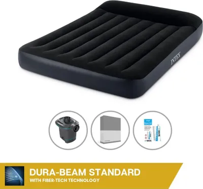 Obrázok produktu pre Nafukovacia posteľ Intex - 2 osoby - 137 x 191 x 25 cm - čierna + elektrické čerpadlo Intex - 650 l/min + priliehavé prestieradlo antracit + opravná súprava