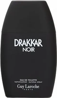 A black bottle of Drakkar Noir cologne by Guy Laroche.