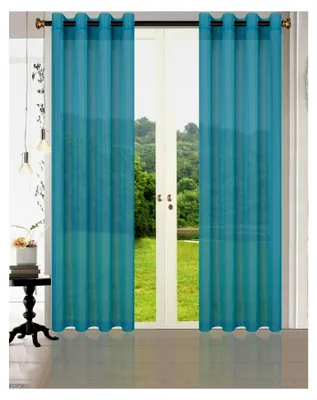 Produktbild von 2er-Pack Türkis Vorhang Transparent Gardinen Set Wohnzimmer Voile Vorhang Ösenvorhang HxB 245x140 cm mit Bleibandabschluss
