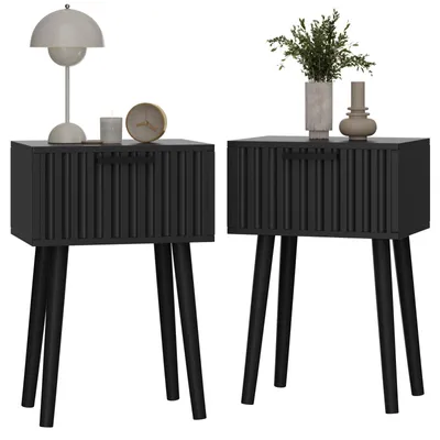 2er-Set Nachttische mit Schublade, gerippt, schwarz, 27x35x53 cm
