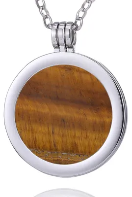 Produktbild von Morella Damen Halskette 70 cm Edelstahl und Anhänger mit Edelstein Tigerauge Coin 33 mm Chakren Scheibe in Schmuckbeutel