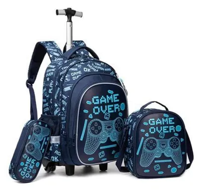 Immagine prodotto di Zaino da scuola con rotelle per bambini, set da 3 pezzi, con borsa per il pranzo e astuccio
